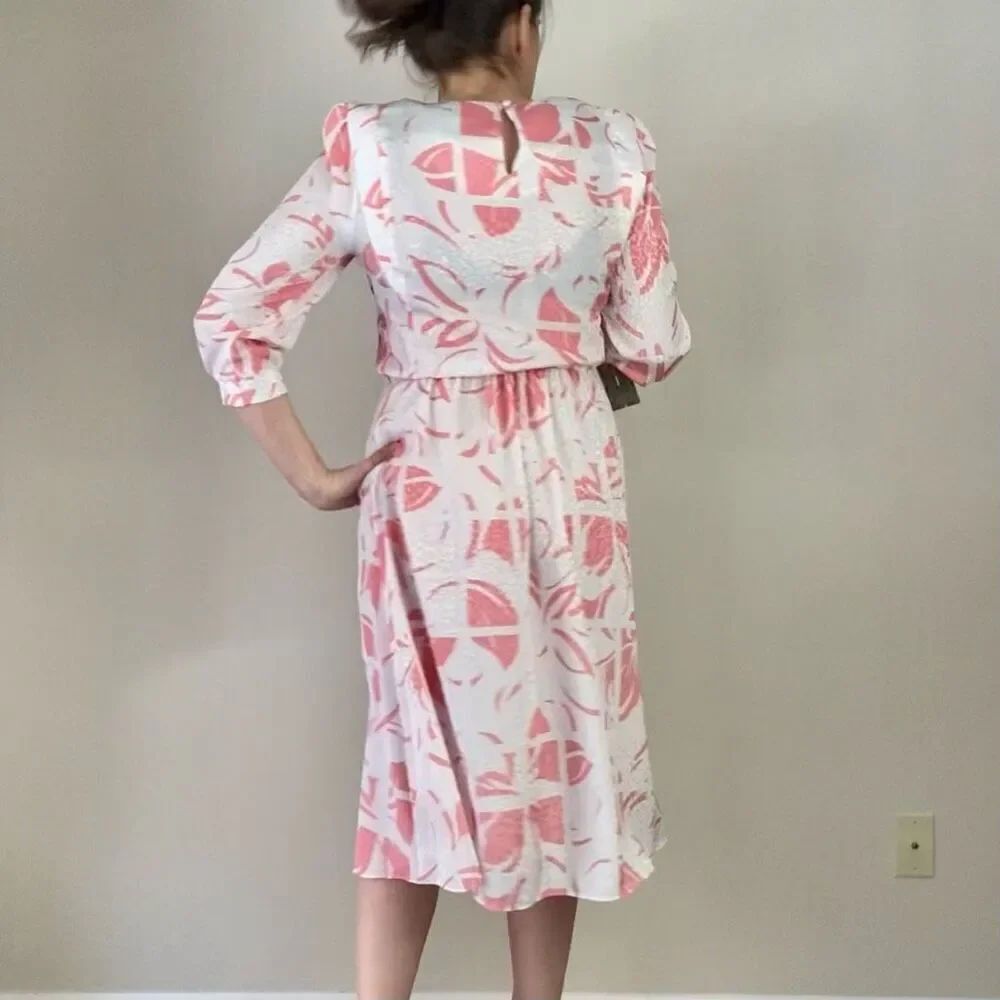 Vintage 80s Pink Secretary Dress w/ Belt | Golden Girls Costume, NWT Deadstock - Picture 4 of 12